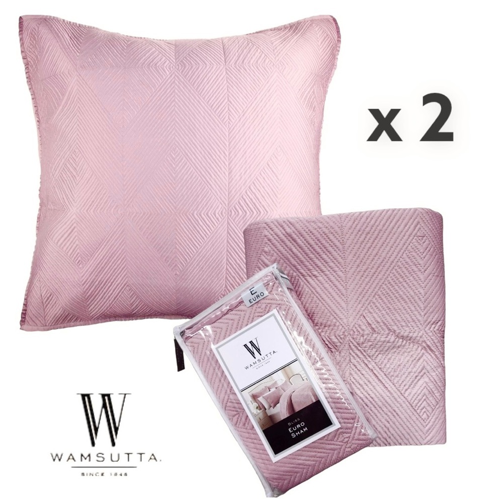 🆕 WAMSUTTA 2pc Set of Geometric Embroidered  Mauve Euro Shams NWT
